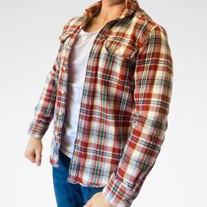 American Eagle Red Plaid Flannel Button Down Shirt M 100% Cotton Mens Grunge